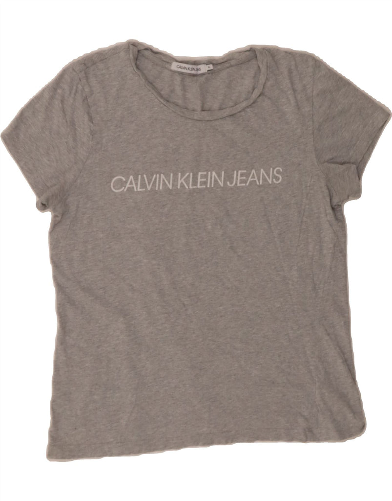 CALVIN KLEIN JEANS Womens Graphic T-Shirt Top UK 18 XL Grey Vintage Calvin Klein Jeans and Second-Hand Calvin Klein Jeans from Messina Hembry 