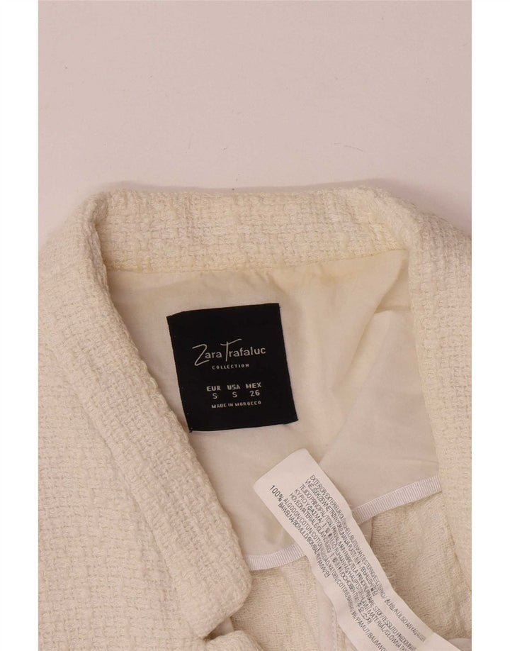 Zara Womens Crop Blazer Jacket UK 8 Small White Cotton