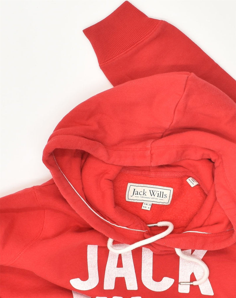 JACK WILLS Womens Graphic Hoodie Jumper UK 10 Small  Red Cotton | Vintage Jack Wills | Thrift | Second-Hand Jack Wills | Used Clothing | Messina Hembry 