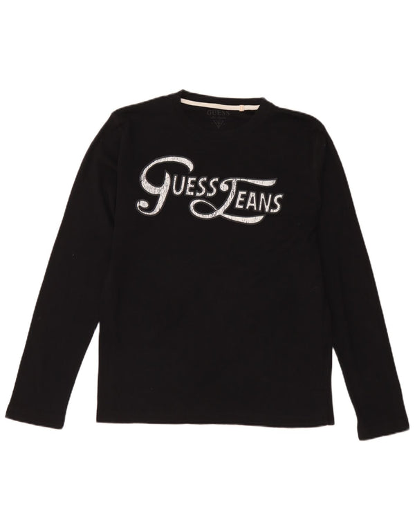 Guess Womens Graphic Top Long Sleeve UK 14 Large Black Cotton