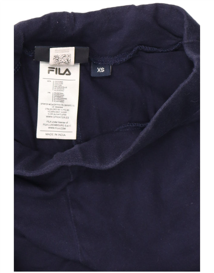 FILA Womens Graphic Capri Leggings UK 4 XS Navy Blue Cotton