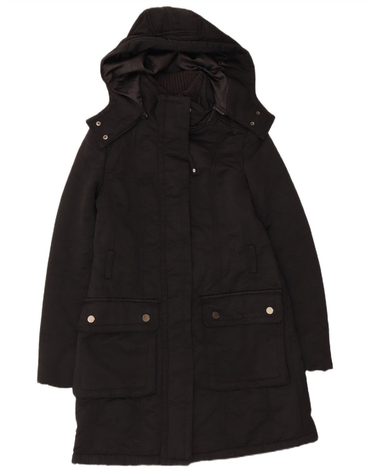 Zara Womens Hooded Parka Jacket UK 12 Medium Black
