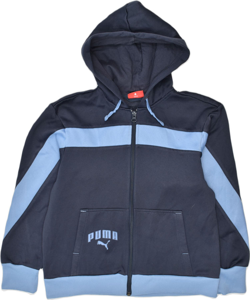 PUMA Boys Zip Hoodie Sweater 11-12 Years Blue Colourblock Polyester | Vintage | Thrift | Second-Hand | Used Clothing | Messina Hembry 