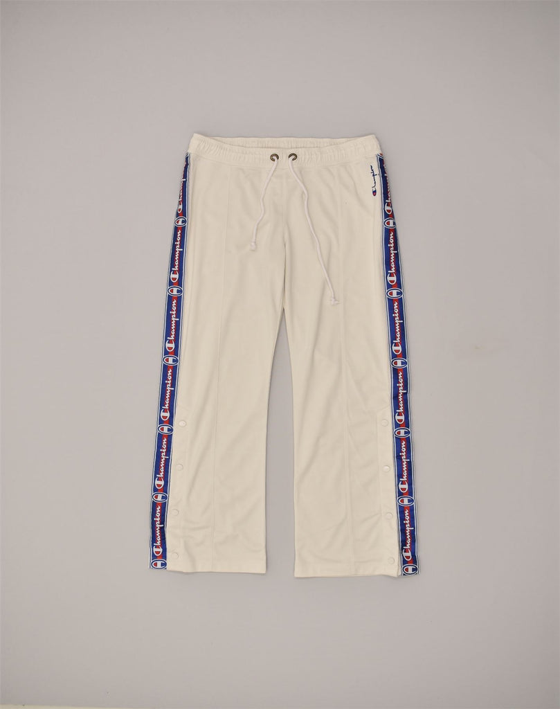 CHAMPION Womens Graphic Tracksuit Trousers UK 8 Small White Polyester | Vintage Champion | Thrift | Second-Hand Champion | Used Clothing | Messina Hembry 