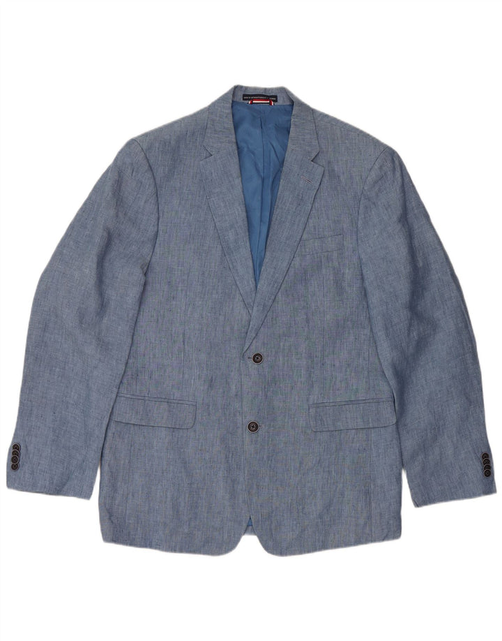 VINTAGE Mens 2 Button Blazer Jacket UK 38 Medium Blue Linen