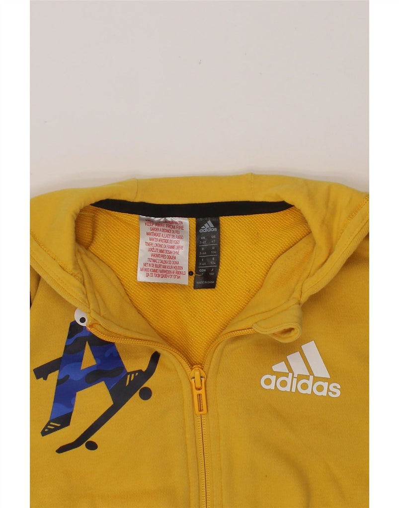 ADIDAS Boys Graphic Zip Hoodie Sweater 3-4 Years Yellow Colourblock Cotton Vintage Adidas and Second-Hand Adidas from Messina Hembry 