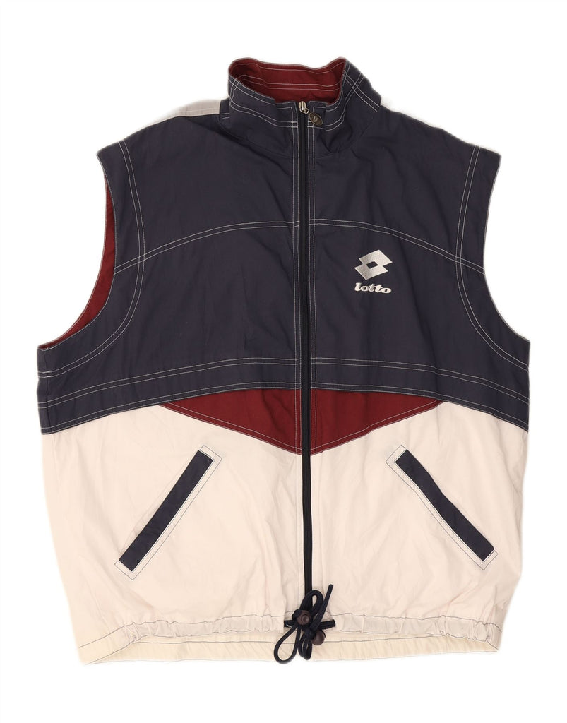 LOTTO Mens Graphic Gilet UK 42 XL Navy Blue Colourblock Cotton Vintage Lotto and Second-Hand Lotto from Messina Hembry 
