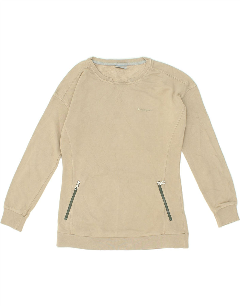 CHAMPION Womens Sweatshirt Jumper UK 14 Medium Beige Cotton | Vintage Champion | Thrift | Second-Hand Champion | Used Clothing | Messina Hembry 