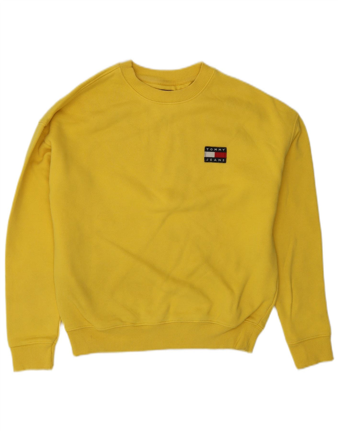 TOMMY HILFIGER Womens Oversized Sweatshirt Jumper UK 6 XS Yellow Cotton