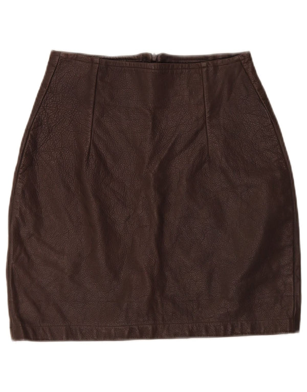 VINTAGE Womens Mini Leather Skirt W26 Small Brown