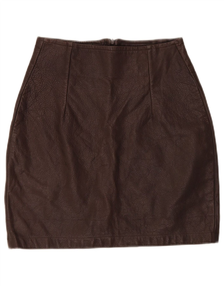 VINTAGE Womens Mini Leather Skirt W26 Small Brown