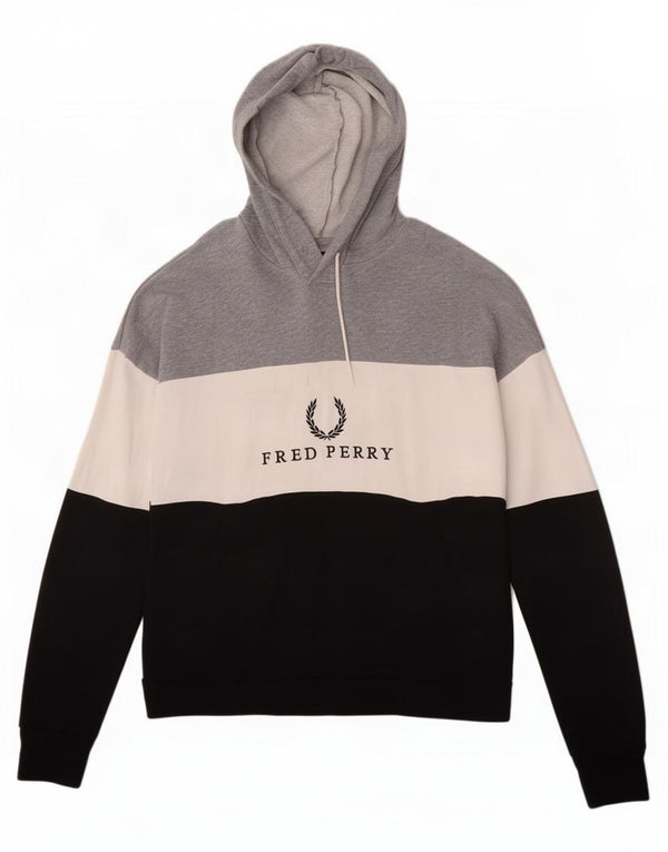 Fred Perry Womens Graphic Hoodie Jumper UK 10 Small Grey Colourblock