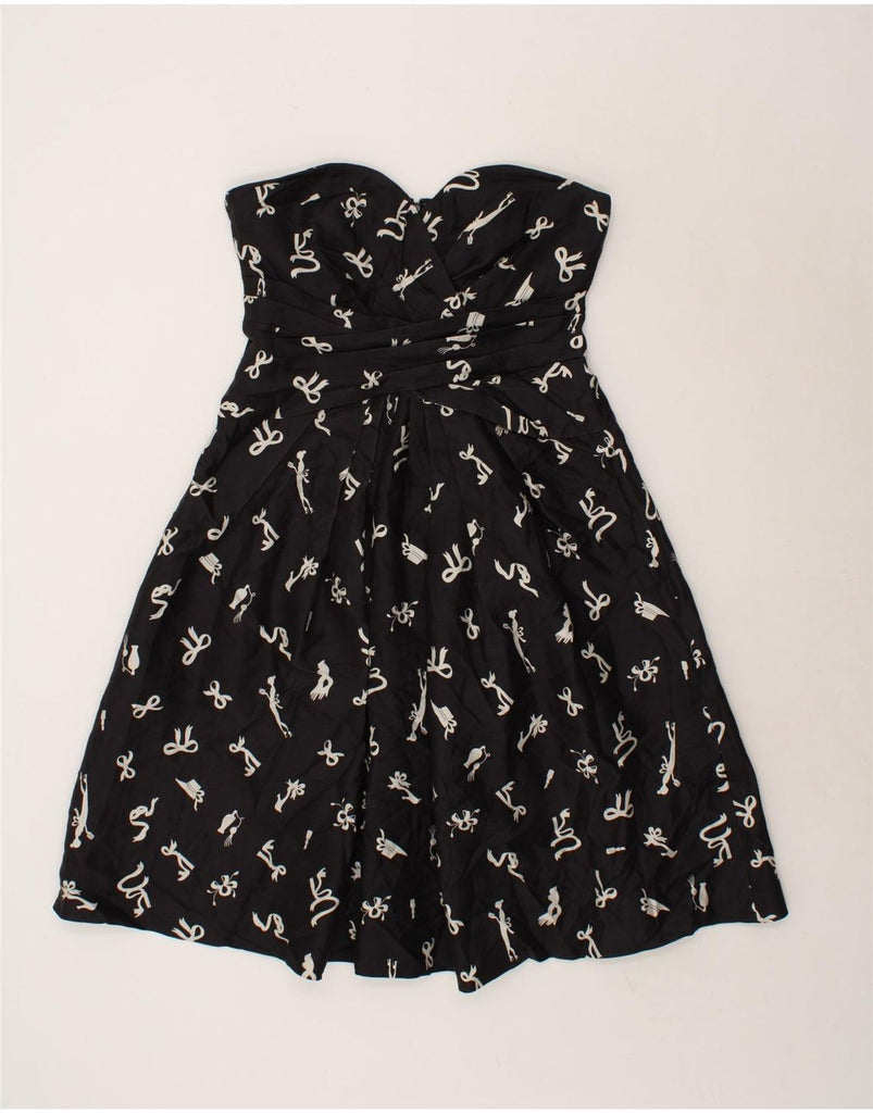 HOBBS Womens Abstract Pattern Strapless Dress UK 14 Medium Black Silk Vintage Hobbs and Second-Hand Hobbs from Messina Hembry 