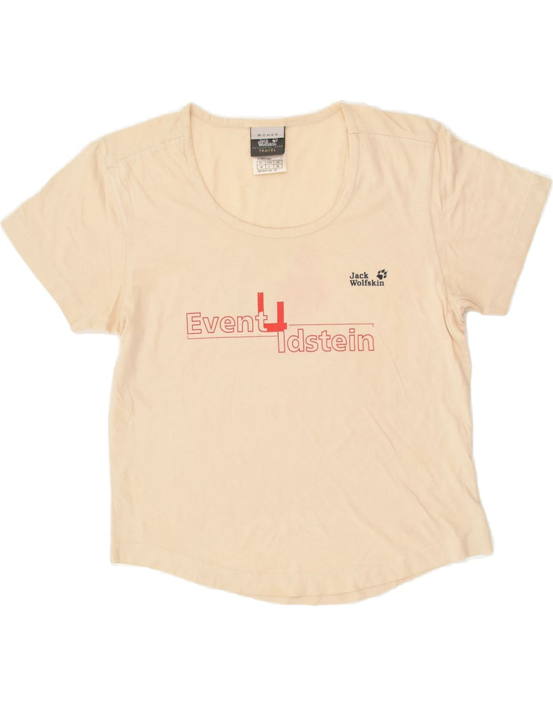 JACK WOLFSKIN Womens Graphic T-Shirt Top UK 14 Medium Beige Cotton | Vintage Jack Wolfskin | Thrift | Second-Hand Jack Wolfskin | Used Clothing | Messina Hembry 