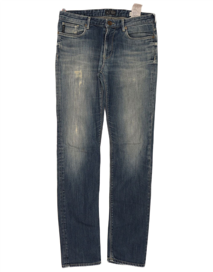 Armani Womens Fitted Distressed Slim Jeans  W32 L32 Blue Cotton
