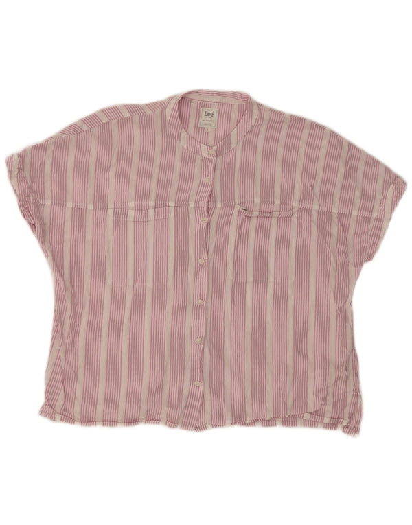 Lee Womens Short Sleeve Relaxed Fit Shirt Blouse UK 16 Large Pink Striped