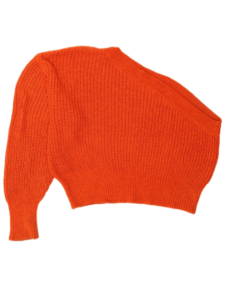 Zara Womens Oversized One Shoulder Jumper Sweater UK 10 Small Orange