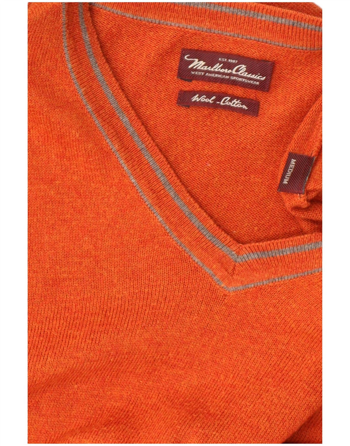 Marlboro Classics Mens V-Neck Jumper Sweater Medium Orange Wool