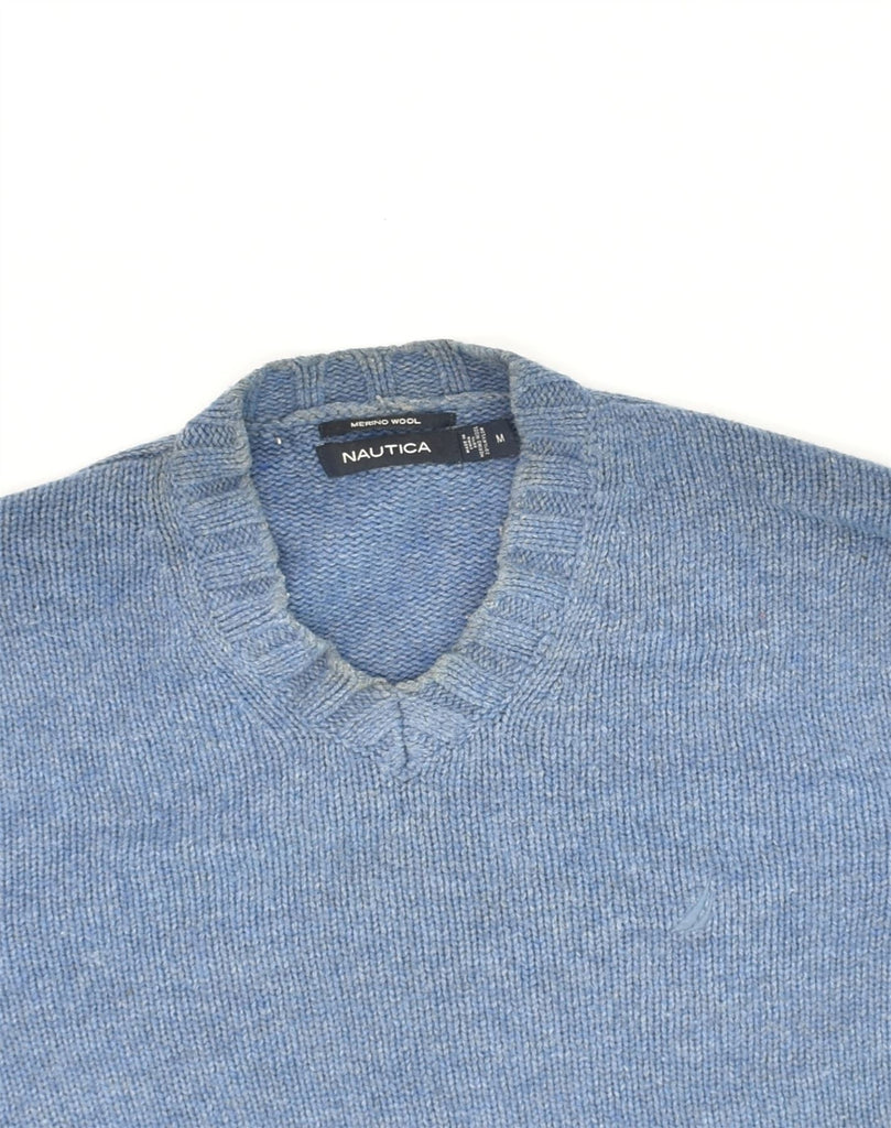 NAUTICA Mens V-Neck Jumper Sweater Medium Navy Blue Merino Wool | Vintage Nautica | Thrift | Second-Hand Nautica | Used Clothing | Messina Hembry 