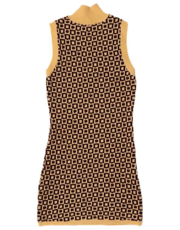 Zara Womens Sleeveless Jumper Dress UK 12 Medium Yellow Geometric Acrylic