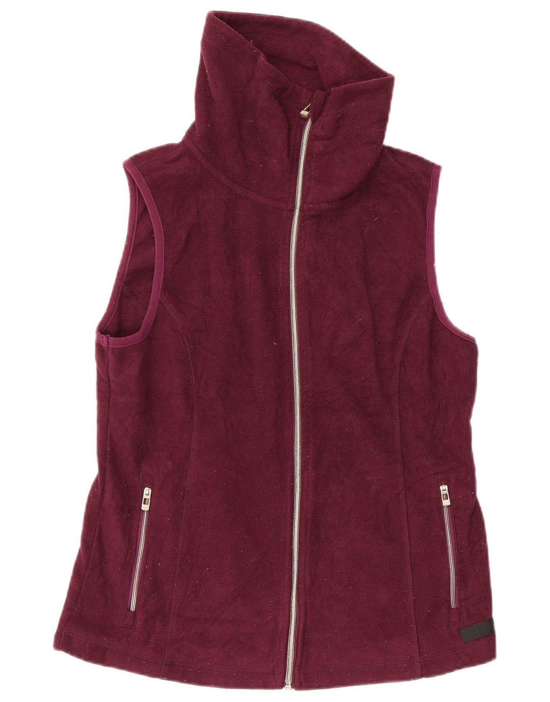 CALVIN KLEIN Womens Graphic Fleece Gilet UK 12 Medium Burgundy Polyester