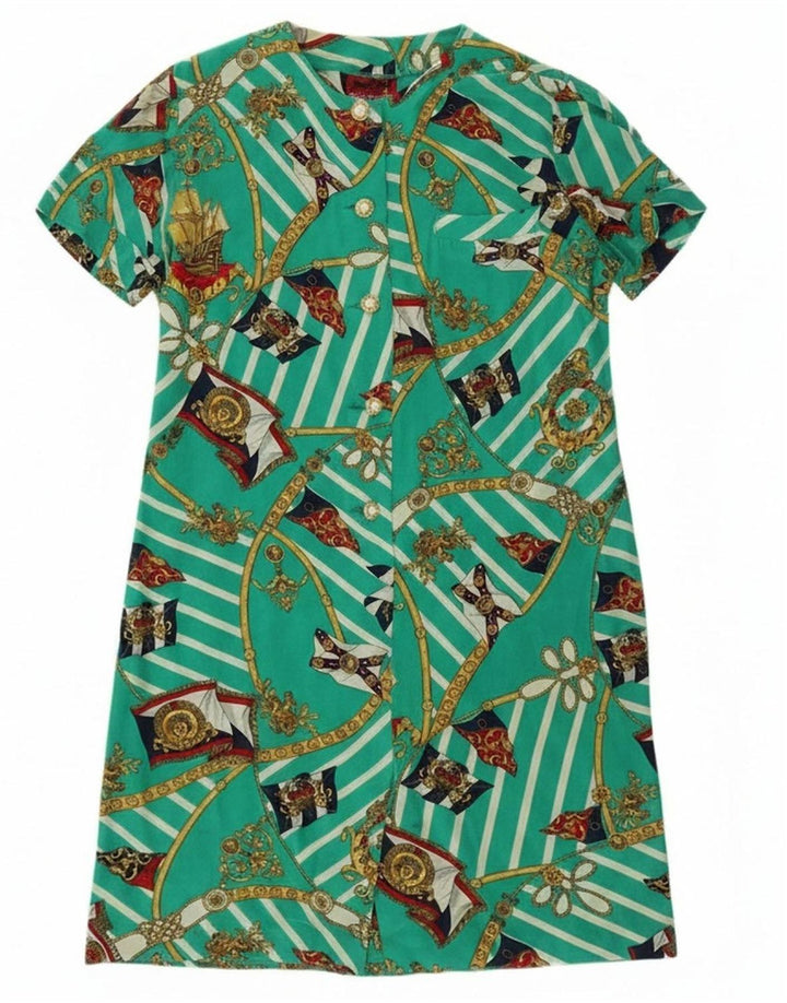 VINTAGE Womens Abstract Pattern Shirt Dress IT 46 Large Green