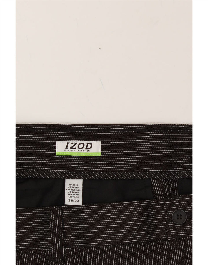 IZOD Mens Straight Chino Trousers W38 L30 Grey Pinstripe Polyester Classic Vintage Izod and Second-Hand Izod from Messina Hembry 