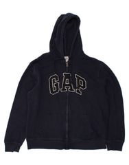 GAP Mens Graphic Zip Hoodie Sweater Large Navy Blue Cotton