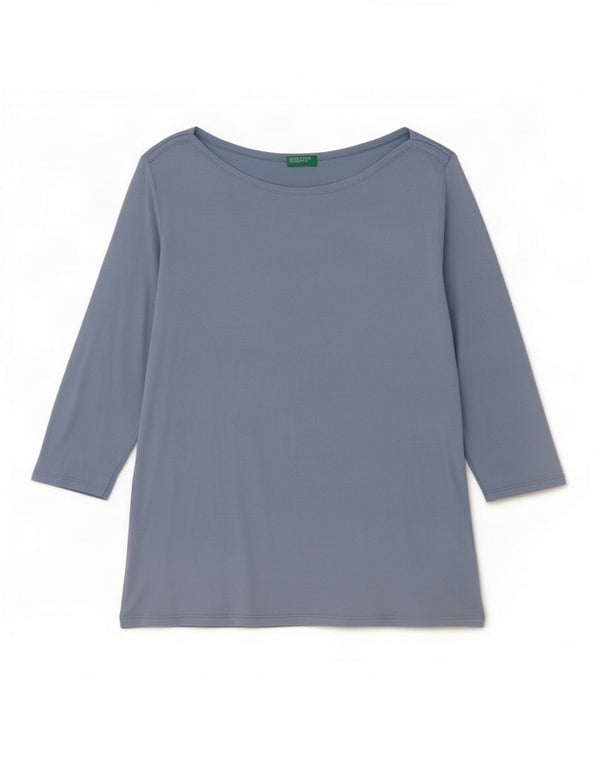 Benetton Womens Top 3/4 Sleeve UK 14 Large Blue Cotton