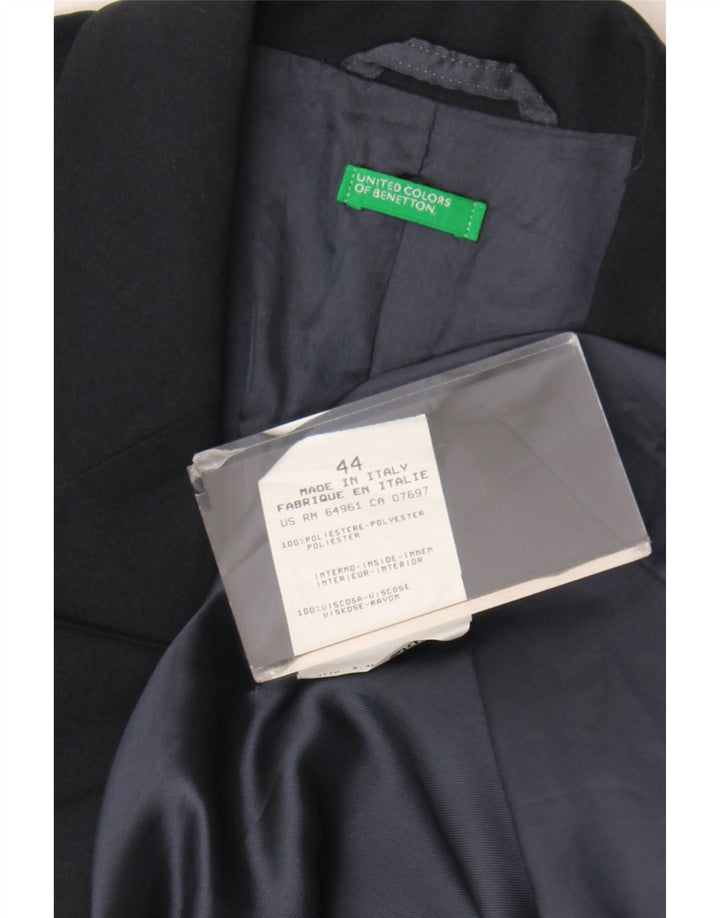 Benetton Womens 3 Button Blazer Jacket IT 44 Medium Navy Blue Polyester