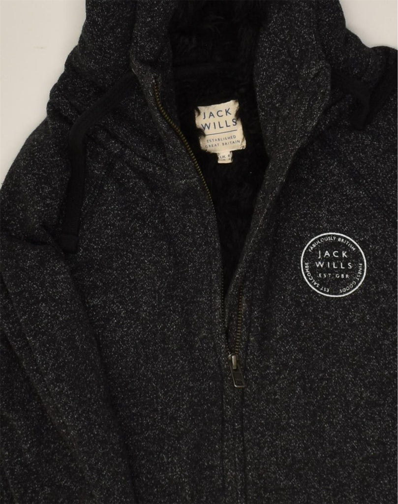 JACK WILLS Womens Sherpa Zip Hoodie Sweater UK 8 Small Black Cotton | Vintage Jack Wills | Thrift | Second-Hand Jack Wills | Used Clothing | Messina Hembry 