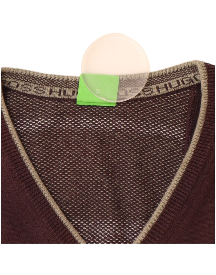 HUGO BOSS Mens V-Neck Jumper Sweater Small Brown Cotton