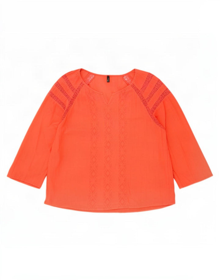 Benetton Womens 3/4 Sleeve Blouse Top UK 10 Small Orange Geometric