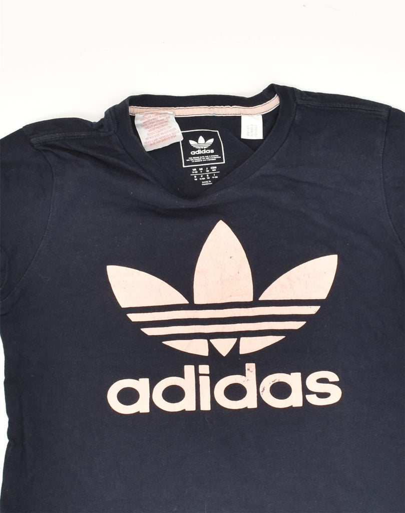 ADIDAS Girls Graphic T-Shirt Top 11-12 Years Navy Blue Cotton | Vintage Adidas | Thrift | Second-Hand Adidas | Used Clothing | Messina Hembry 