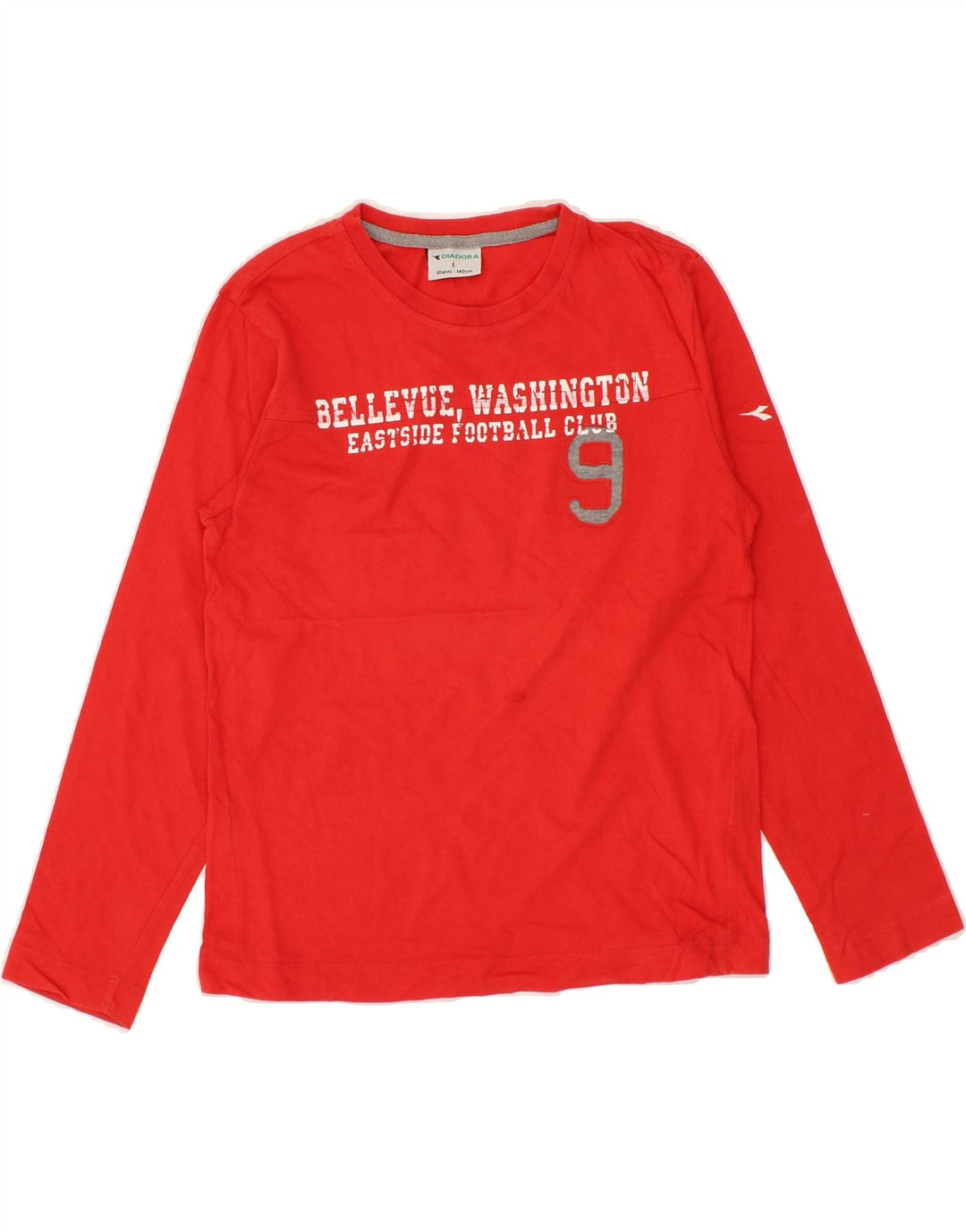 DIADORA Boys Graphic Top Long Sleeve 9-10 Years Large Red Cotton Vintage Diadora and Second-Hand Diadora from Messina Hembry 