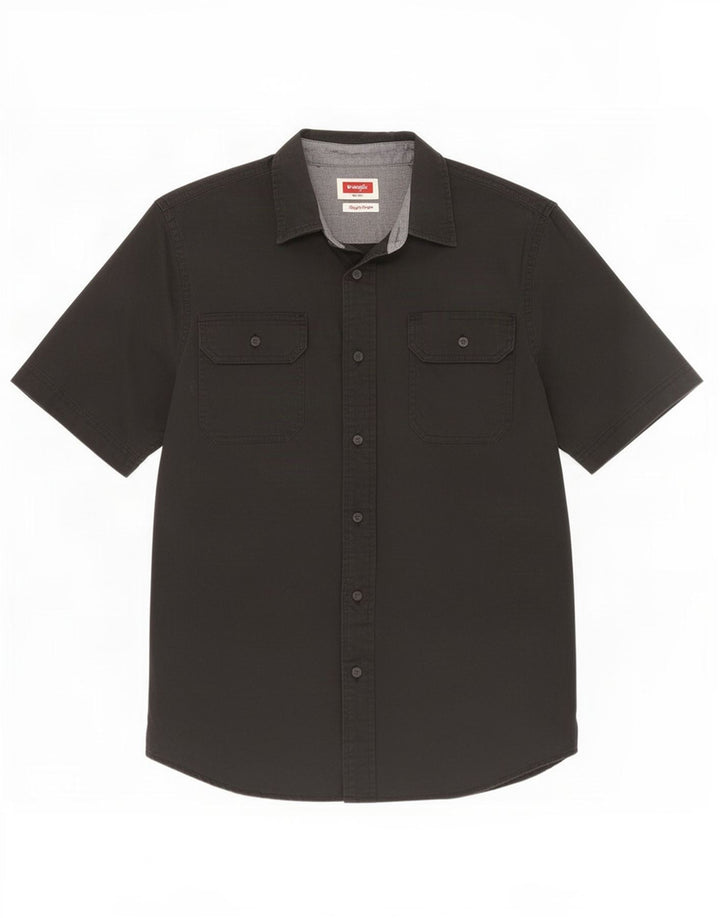 Wrangler Mens Short Sleeve Shirt Small Black Cotton