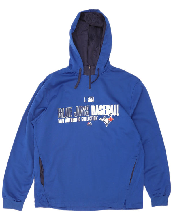 MAJESTIC Mens Toronto Blue Jays Graphic Zip Neck Hoodie Jumper Large Blue