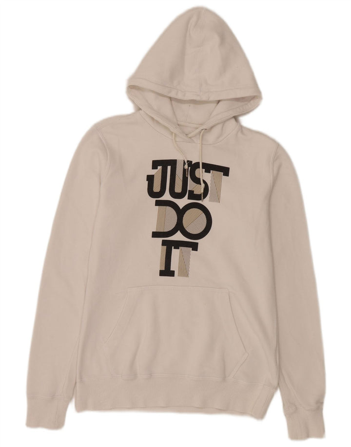 Nike Womens Graphic Hoodie Jumper UK 14 Medium White Cotton