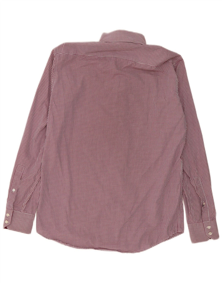 Hugo Boss Mens Regular Fit Shirt Medium Burgundy Gingham Cotton