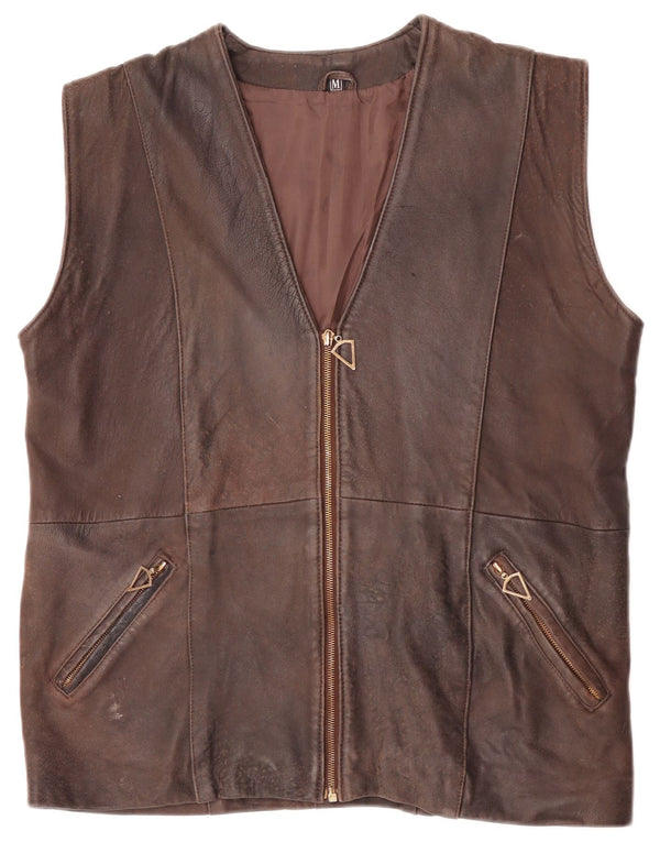 Vintage Mens Leather Gilet UK 38 Medium Brown