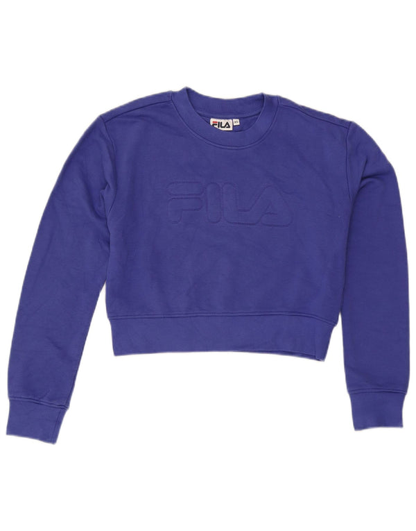 Fila Womens Graphic Crop Sweatshirt Jumper UK 6 XS Purple Cotton