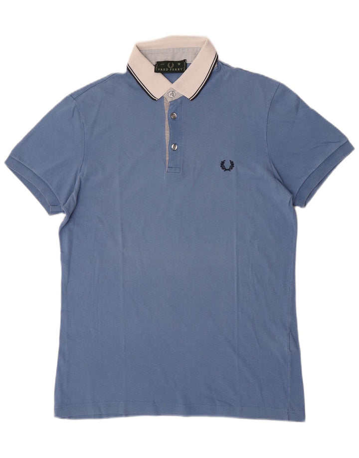 Fred Perry Mens Polo Shirt Medium Blue Colourblock Cotton