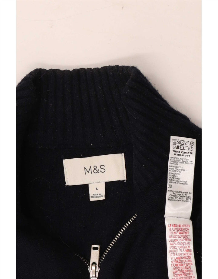 Marks & Spencer Mens Zip Neck Jumper Sweater Large Navy Blue Striped