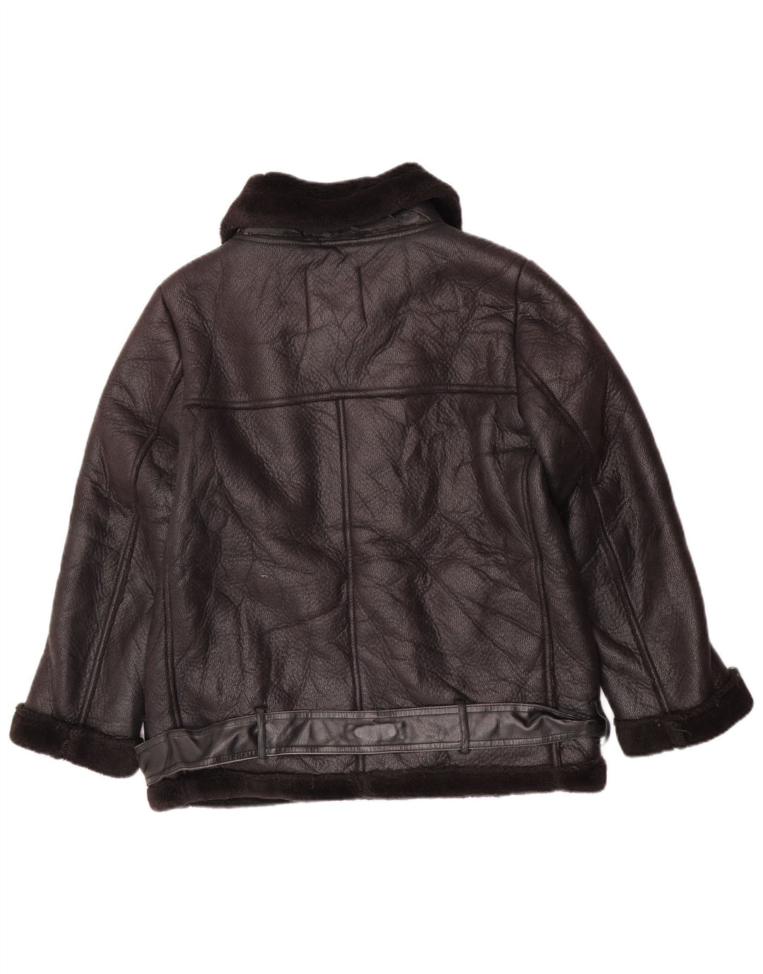Zara Womens Faux Leather Sherpa Jacket UK 14 Medium Black Polyurethane