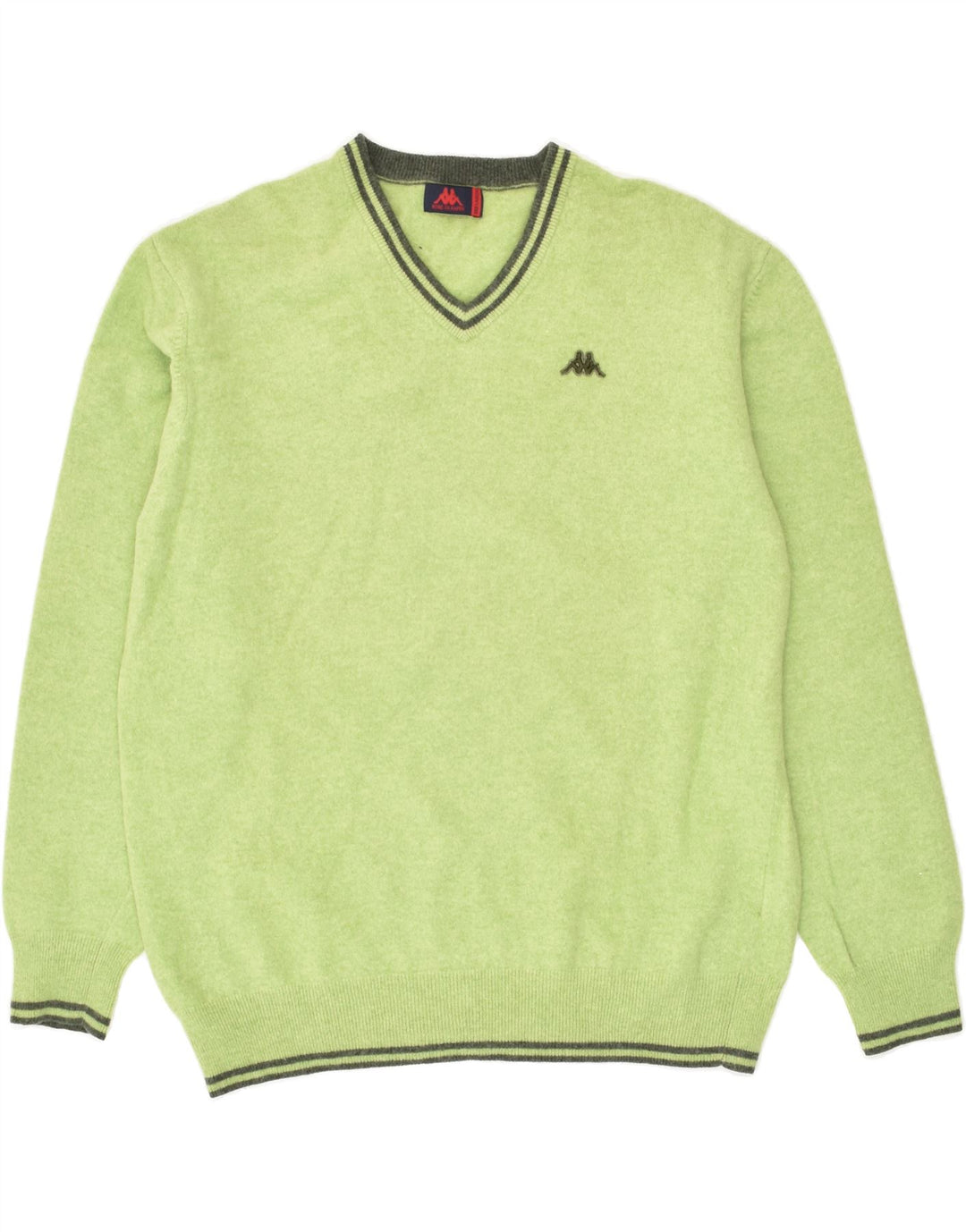 KAPPA Boys V-Neck Jumper Sweater 15-16 Years 3XL Green Virgin Wool | Vintage Kappa | Thrift | Second-Hand Kappa | Used Clothing | Messina Hembry 