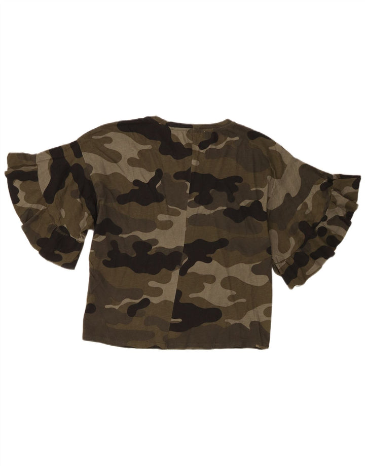 Zara Womens Trafaluc Blouse Top UK 14 Medium Green Camouflage