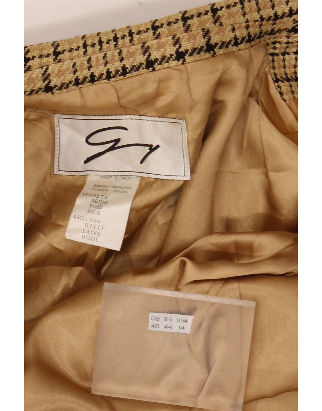GENNY Womens 2 Button Blazer Jacket US 14 XL Beige Check Silk