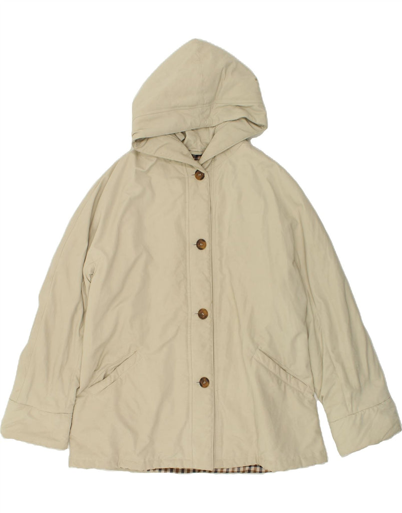 AQUASCUTUM Womens Hooded Overcoat UK 16 Large Beige Polyester | Vintage Aquascutum | Thrift | Second-Hand Aquascutum | Used Clothing | Messina Hembry 