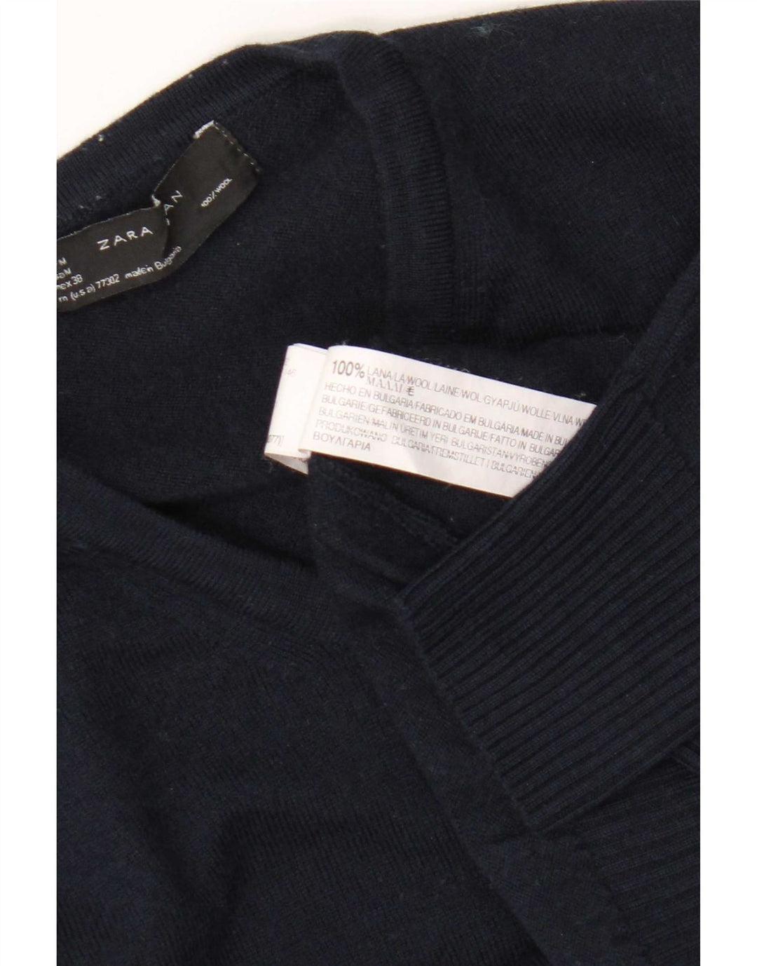 Zara Mens V-Neck Jumper Sweater Medium Navy Blue Wool