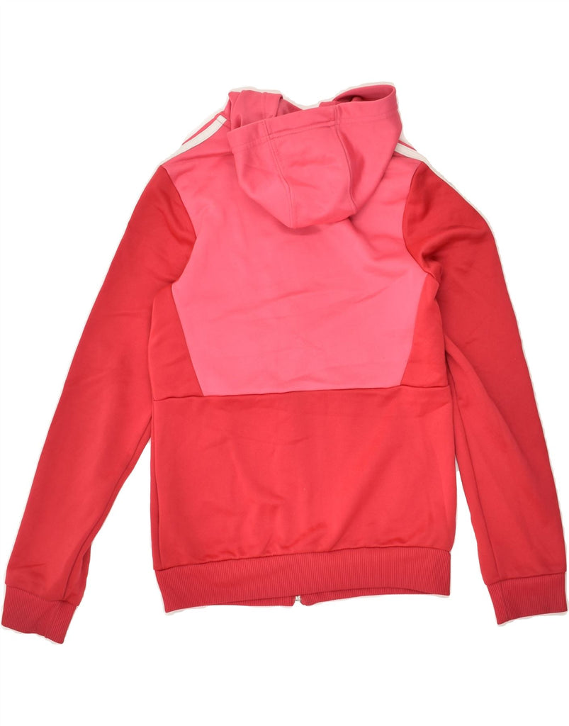 ADIDAS Girls Zip Hoodie Sweater 11-12 Years Red Colourblock Polyester | Vintage Adidas | Thrift | Second-Hand Adidas | Used Clothing | Messina Hembry 